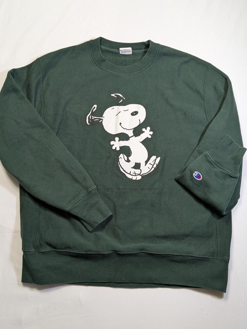 Snoopy Peanuts Champion Reverse Weave Crewneck Greeen Sweatshirt Size Large